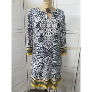 Haani Women's Sheath Dress Black White Yellow Size Medium